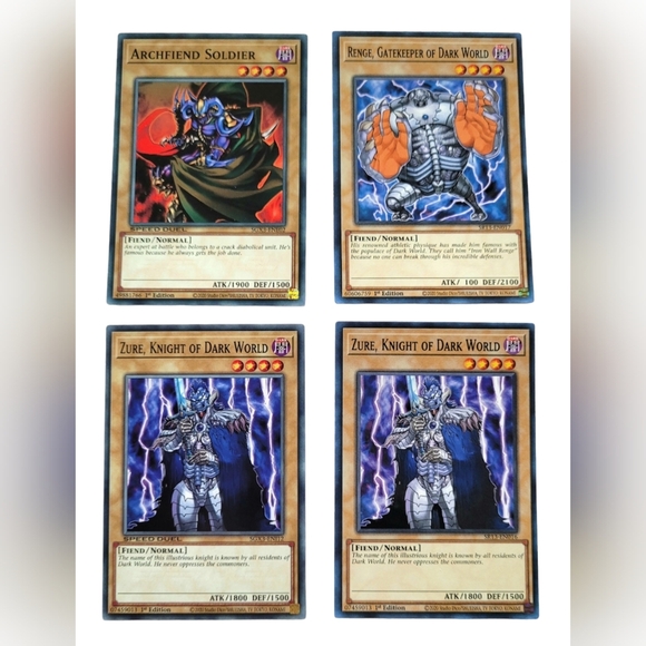 YU-GI-OH CARD LOT OF 4 ~ ZURE ~ RENGE ~ ARCHFIEND SOLDIER ~ DARK WORLD - Picture 1 of 6